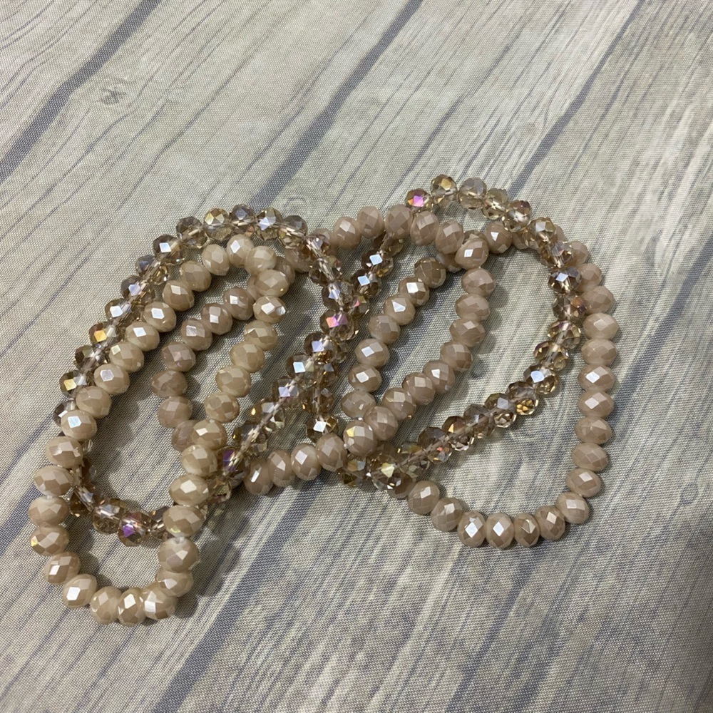 Pink Diamondback Champagne Toast Handmade Stretchy Glass Bead Bracelet Set